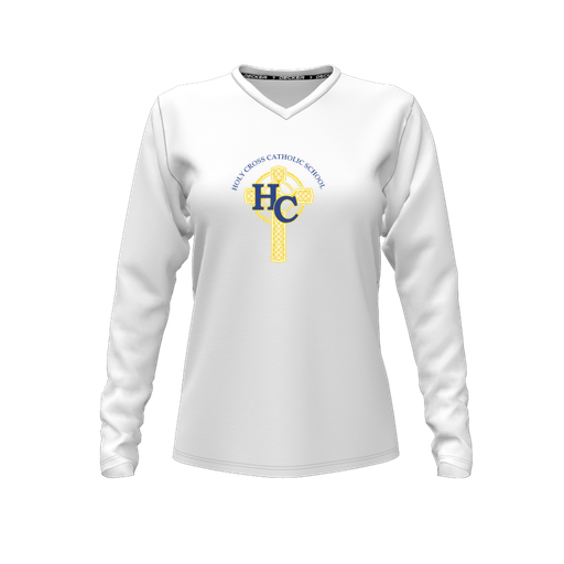 [CUS-DFW-TEES-CMF-VNK-LSL-WHT-FYXS-LOGO2] Comfort T-Shirt (Female Youth XS, White, V Neck, Logo 2, Long Sleeve)