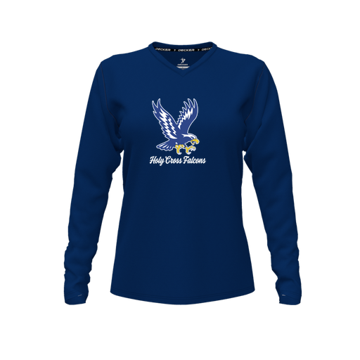 [FTLVCFNV-FYXS-LOGO1] Decker Comfort T-Shirt (Female Youth XS, Navy, V Neck, Logo 1, Long Sleeve)