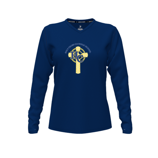 [CUS-DFW-TEES-CMF-VNK-LSL-NVY-FYXS-LOGO2] Comfort T-Shirt (Female Youth XS, Navy, V Neck, Logo 2, Long Sleeve)