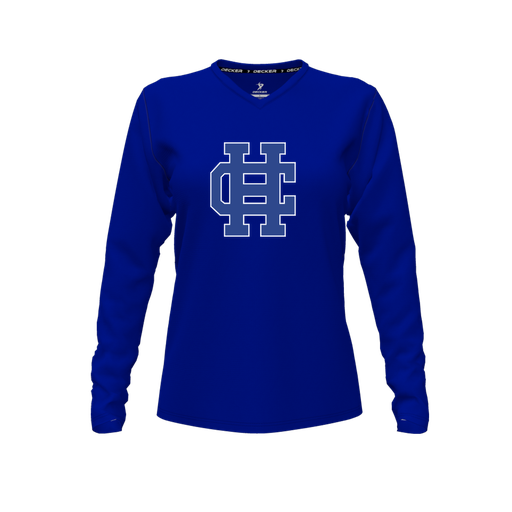 [FTLVCFRY-FYXS-LOGO3] Decker Comfort T-Shirt (Female Youth XS, Royal, V Neck, Logo 3, Long Sleeve)