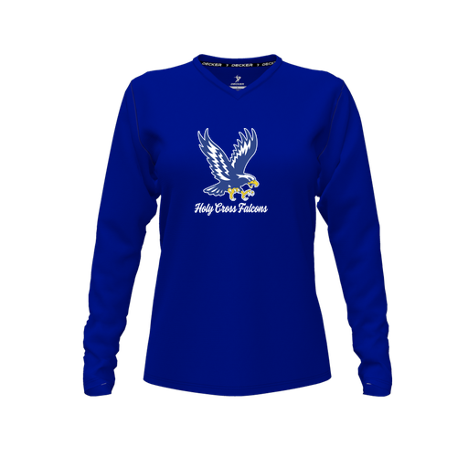[CUS-DFW-TEES-PER-VNK-LSL-RYL-FYXS-LOGO1] Performance T-Shirt (Female Youth XS, Royal, V Neck, Logo 1, Long Sleeve)