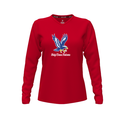 [CUS-DFW-TEES-PER-VNK-LSL-RED-FYXS-LOGO1] Performance T-Shirt (Female Youth XS, Red, V Neck, Logo 1, Long Sleeve)