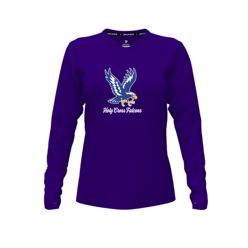 [CUS-DFW-TEES-PER-VNK-LSL-PUR-FYXS-LOGO1] Performance T-Shirt (Female Youth XS, Purple, V Neck, Logo 1, Long Sleeve)