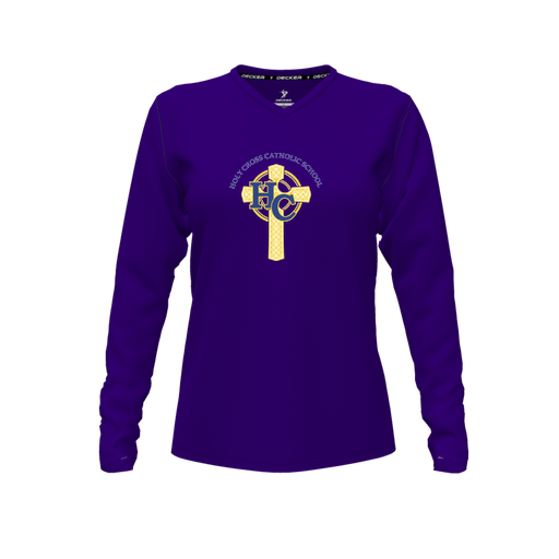 [CUS-DFW-TEES-PER-VNK-LSL-PUR-FYXS-LOGO2] Performance T-Shirt (Female Youth XS, Purple, V Neck, Logo 2, Long Sleeve)