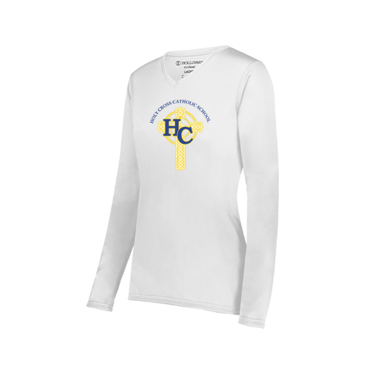 [222824.005.S-LOGO2] Ladies LS Smooth Sport Shirt (Female Adult S, White, Logo 2)